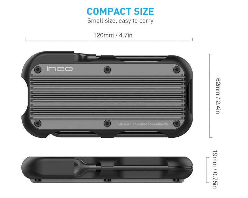ineo M.2 NVMe (PCIe) USB 3.2 Gen 2 Type-C Rugged Waterproof Shockproof Aluminum Cover SSD Enclosure [C2594-NVMe]