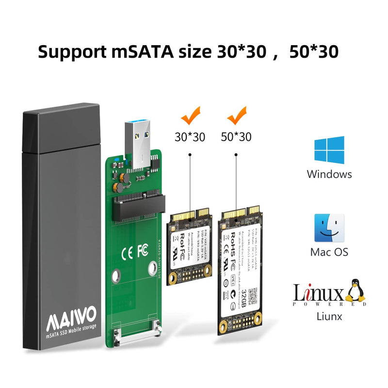 [AUSTRALIA] - MAIWO mSATA SSD to USB 3.0 Adapter Enclosure for 30x30mm 51x30mm Mini SATA Drive (No Cable Required) 2TB Capacity, 5Gbps Transfer Speed 