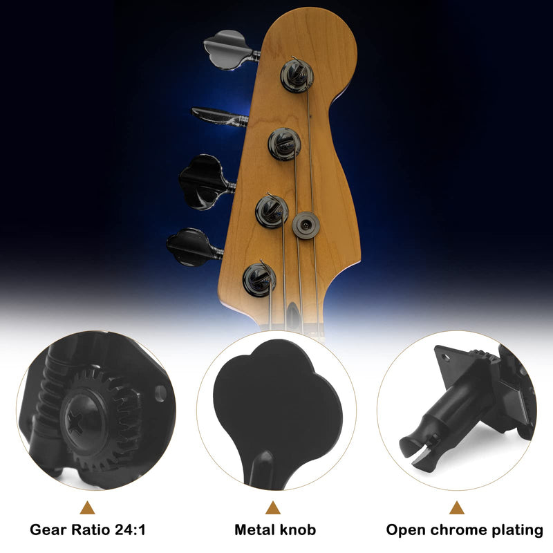 [AUSTRALIA] - MAXCHEER Guitar Bass Tuners Bass Guitar Tuning Keys,Ratio Headstock Sealed Machine Head Replacement for Electric Jazz Bass or Precision Instruments 1:24 (4R) black 