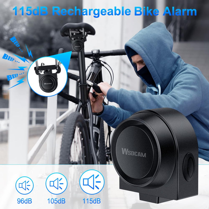 WSDCAM USB Rechargeable Bike Alarm with Remote, Wireless Vehicle Security Alarm System Anti Theft Vibration Motion Sensor Alarm for Car Trailer Motorcycle Scooter Ebike