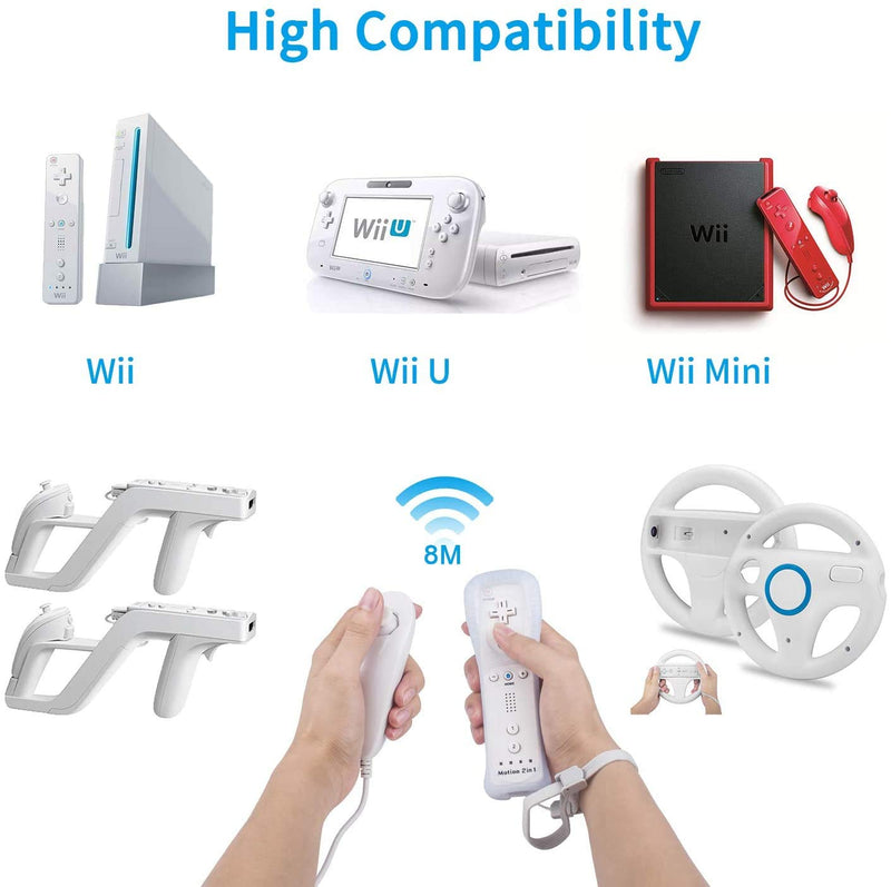 Motion Plus Wii Controllers 2Packs with Nunchucks, Wii Remote Controllers Compatible for wii and Wii U with Built in Motion Plus Black&White