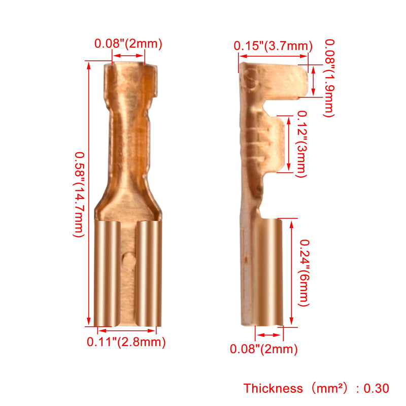 Female Spade Quick Splice Crimp Terminals, 2.8mm Crimp Connector, Non Insulated, 100 pcs