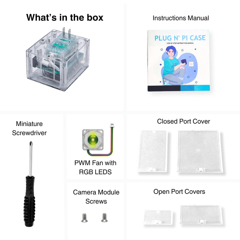 Vilros Plug 'n' Pi for Raspberry Pi 5-A Raspberry Pi Fan Cooled Case and Power Supply All in one Solution -Ideal for SSH-Headless Usage (Clear Transparent with RGB LEDs) Clear Transparent With RGB LEDs