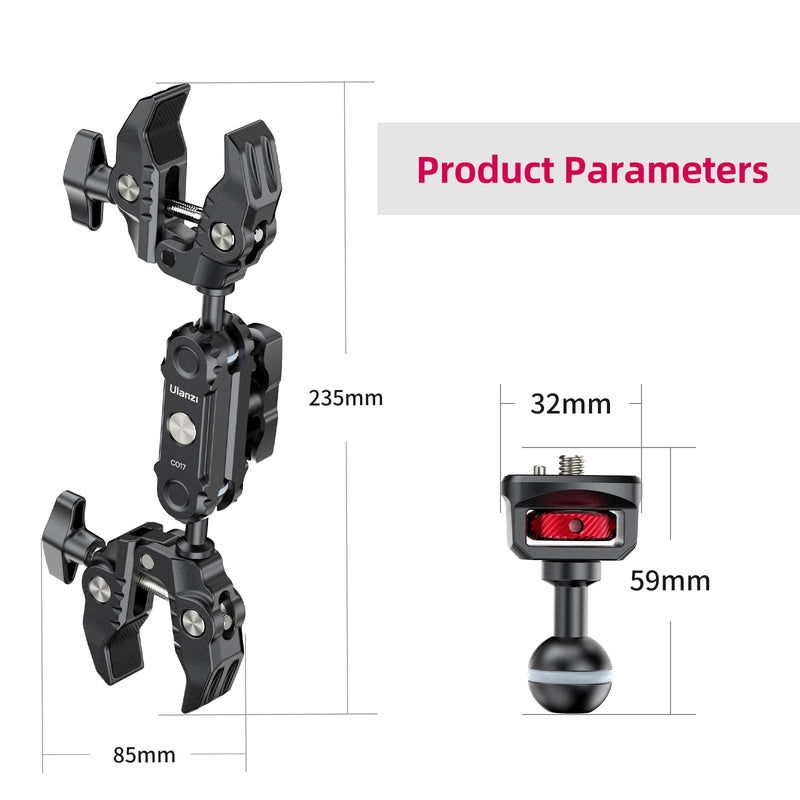 [AUSTRALIA] - ULANZI Super Clamp Double Camera Clamp with 1/4" Adapter, CO17 Crab Plier Clip Bracket Mount Monitor Magic Arm Double Ball Head Adapter for Photo Studio Light Stand, Photo Boom Stand, Cross Bars 