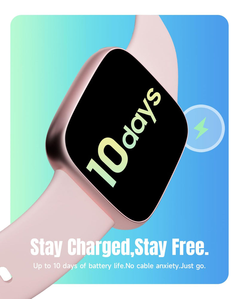 Smart Watch for Women Android & iPhone, 1.85" Ultra HD AMOLED Display,10 Day Battery, 3ATM Swimming Waterproof, Answer/Make Calls, Fitness/Heart Rate/Sleep Tracker/100 Sports, Pink