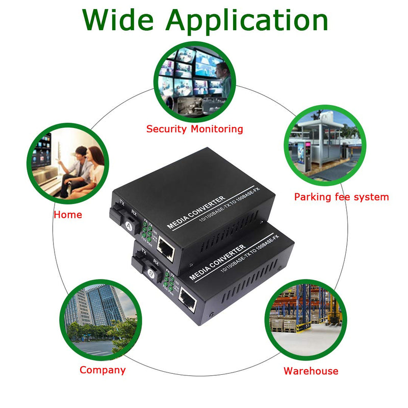XMSJSIY Fiber Ethernet Media Converter, Single-Mode 10/100Base-TX to 100Base-FX, RJ45 to SC, Fiber Transceiver Up to 25KM (1 Pair)