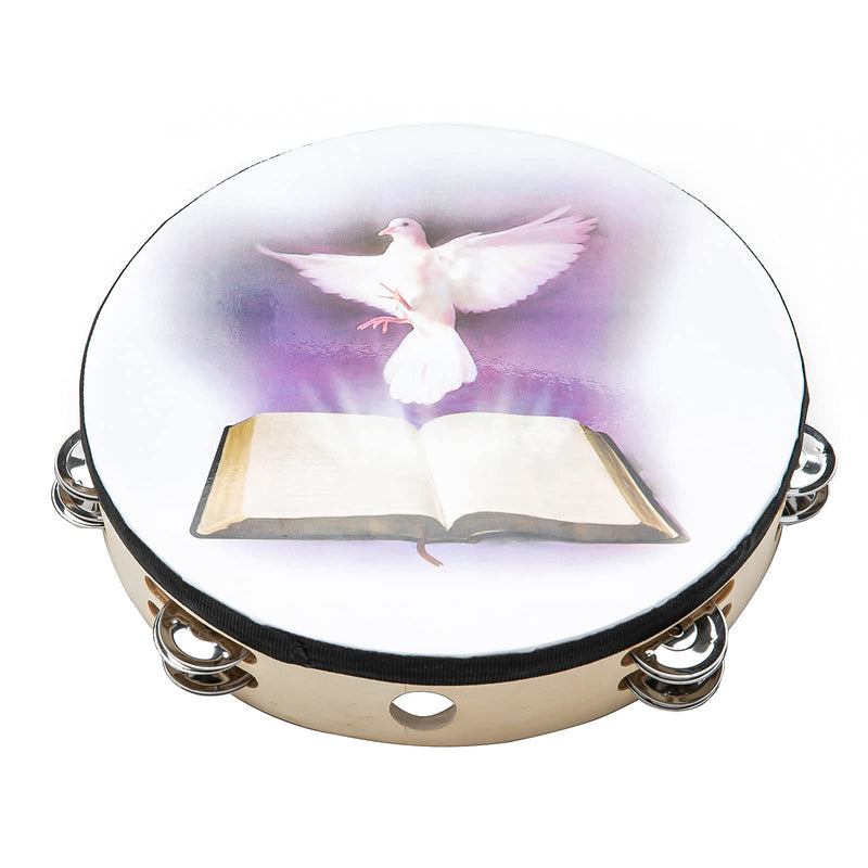 [AUSTRALIA] - Tambourine 10 inch Dove Bible Double Row Jingle Tambourine for Adults,Handbell Clap Drum Tambourine for Pray Church Party Musical Instrument (10 inch Dove) 