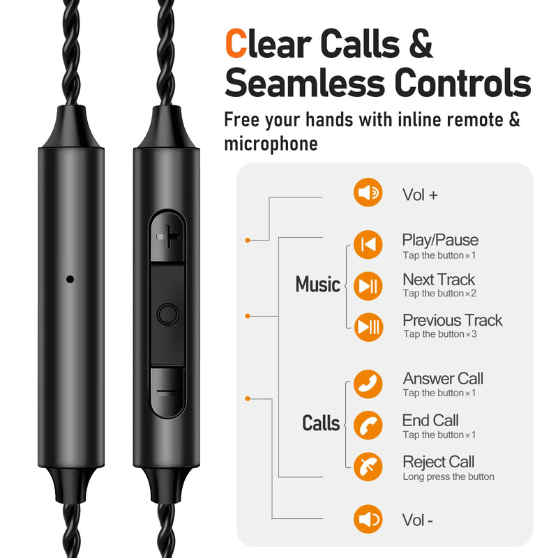 [AUSTRALIA] - Vibes 202M Wired Earbuds - HiFi in Ear Monitor Headphones - Noise Isolating Ear Buds w/ Mic - Clear Sound, Deep Bass & Comfort-Fit Gaming Earphones - MMCX to 3.5mm & Silver Plated Cord, Carrying Case 3.5mm & Mic 1-Black 