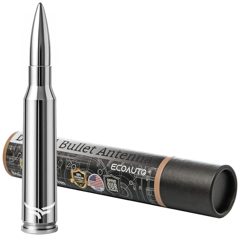 [AUSTRALIA] - 50 Cal Badass Bullet Antenna® Fits Chevy Silverado & GMC Sierra Truck Accessories — Short Replacement Antenna for Trucks — Chevy Silverado 1500 Accessories — Ditch The Whip & Upgrade Your Truck Silver/Chrome 