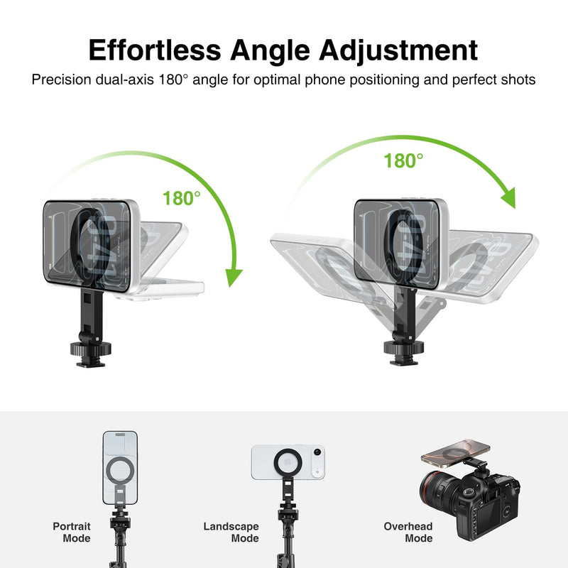 [AUSTRALIA] - elitehood Magsafe Tripod Mount Adapter with 1/4” Screw & Hot Shoe, Lightweight Compact Cell Phone Tripod Mount for Camera, iPhone Camera Holder with Dual Hinges for iPhone 17 16 15 14 13 Series 