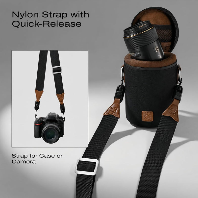 Premium Camera Lens Case with Quick Release Strap, Water Resistant Protective Lens Pouch for DSLR Camera, 2 Size L and M, Compatible for Canon, Nikon, Sony, Pentax, Olympus