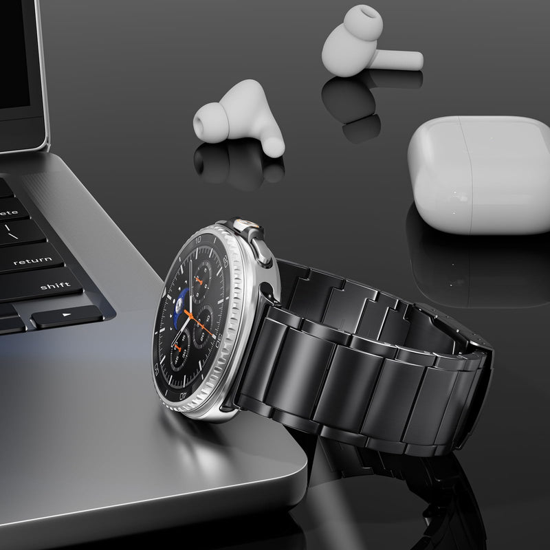 Titanium Band for Samsung Galaxy Watch 9/8 40mm/44mm/8 Classic 46mm | Titanium Metal, Lightweight & Ultra-Durable, Business & Casual Style, Folding Clasp with Double Security for Men Women Black Titanium