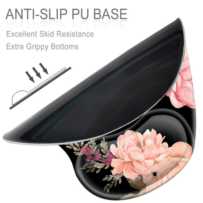Ergonomic Mouse Pad with Gel Wrist Rest Support, HOMKUMY Cute Mouse Pads with Non-Slip Rubber Base Wrist Rest Pad for Home, Office & Travel Easy Typing & Pain Relief, Peony Black
