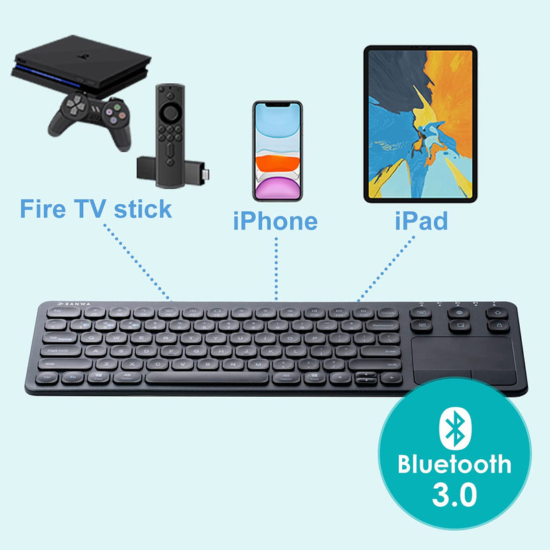 SANWA Multi Device Bluetooth Keyboard with Touchpad, Rechargeable Keypad with Trackpad for Laptop Desktop Computer PC iPad/iPhone Tablet, Compatible with MacBook, Windows, Android, iOS, Black
