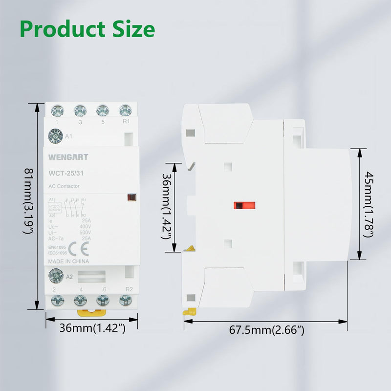 Wengart Household Contactor WCT-25, 3NO1NC, AC230V 25A, Precise Control, High Efficiency and Energy Saving Improve the Efficiency of the Electrical System