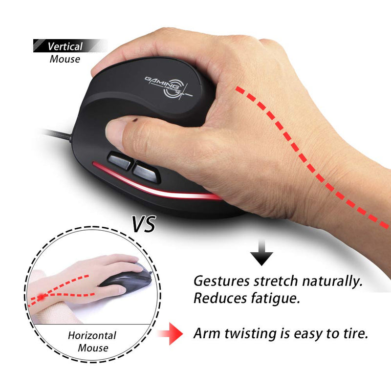 Zelotes T20 Vertical Mouse, Wired Ergonomic Mouse, 3200DPI,6 Buttons, LED Optical Mouse Mice for Computer, Laptop, PC – Black