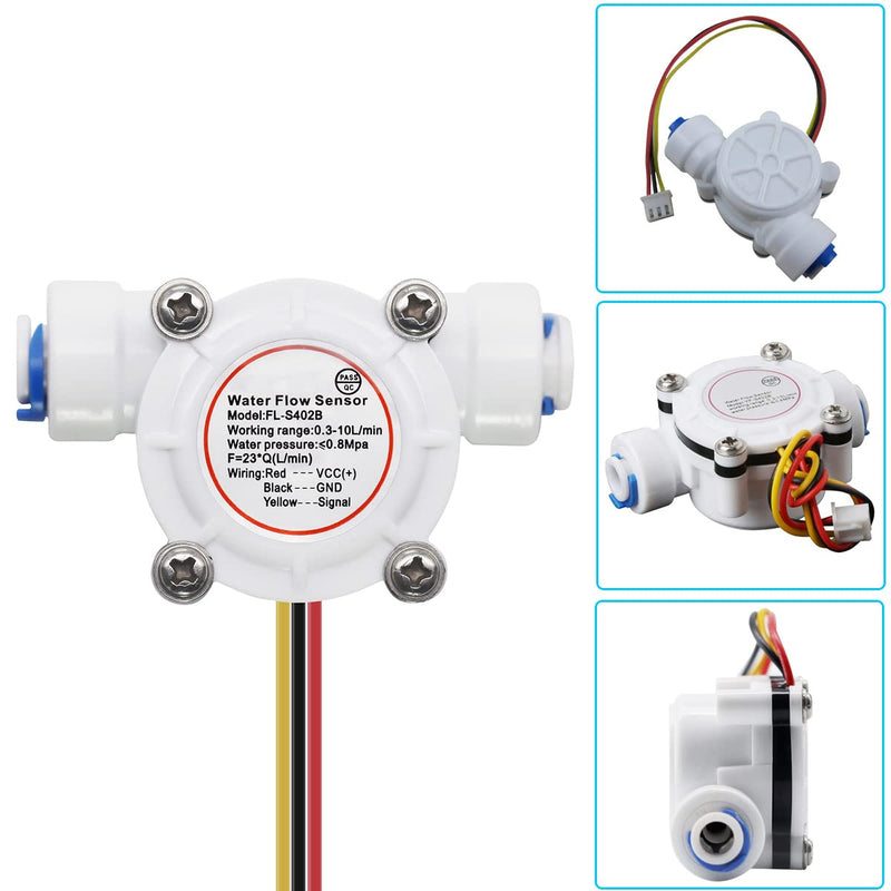 Youmile G1/4" Quick Connect Hall Effect Sensor Water Flow Sensor YF-S402B 0.3-10L/min Water Hall Effect Flow Sensor with Silicone Hose 6mm ID