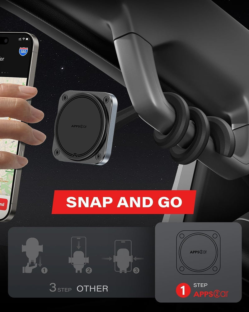 APPS2Car Magnetic Car Truck Pickup Grab Handle Phone Mount for MagSafe | Compatible with iPhone 12-17 Fits A Pillar/Center Console Handle Bars for F150 Expedition Ram 1500 Jeep Wrangler JL Silverado