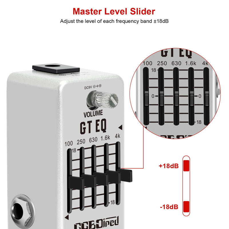 EQ Pedal, 5 Band Electric Guitar Equalizer (100Hz 250Hz 630Hz 1.6kHz 4kHz) Provides ±18dB for Each Band, Equalizer Pedal EQ Seeker for Eletric Guitar