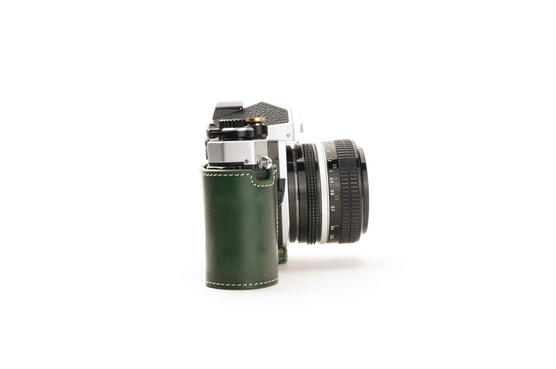 Nikon FM2 Case, BolinUS Handmade Genuine Real Leather Half Camera Case Bag Cover for Nikon FM2 FM FE FM2n FE2 With Hand Strap (Green) Green