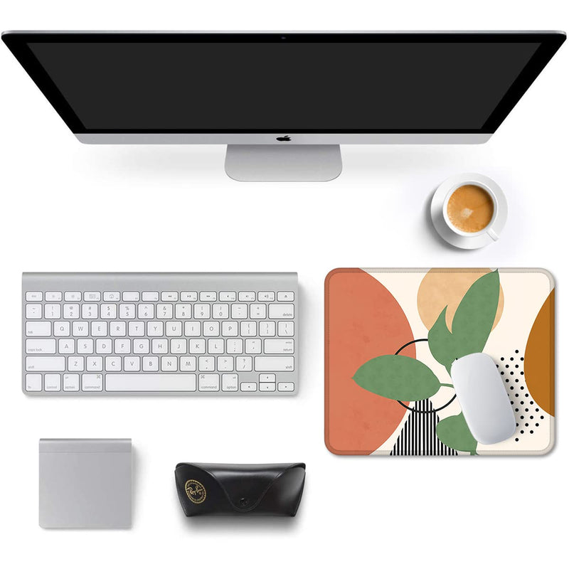 Auhoahsil Mouse Pad, Square Boho Anti-Slip Rubber Mousepad with Durable Stitched Edges for Gaming Work Office Laptop Computer Women Men Kids, Cute Custom Pattern, 12" x 9", Modern Abstract Art Leaves