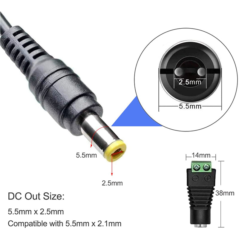 Tesfish 12V 4A Power Supply Transformer 48W Adapter with Socket DC Plug 5.5 x 2.1/2.5 mm for CCTV, Camera, Router, LED Strip Light