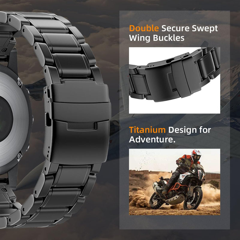 Luxury Titanium Fenix 8 51mm/7X/6X/5X Plus Band, 26mm Premium Metal Quickfit Bands Watch Strap with Swept Wing Clasp Compatible for Garmin Fenix 7X Pro/6X Pro/5X Plus/Enduro 3/Tactix 7 Bands Black