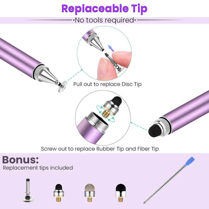 Honiha Stylus Pen, Big Diamond Multi-Tips Stylus Pens for Touch Screens Capacitive Stylus Universal Stylist Pen for for iPad iPhone and All Other Tablets & Cell Phones-Purple Purple