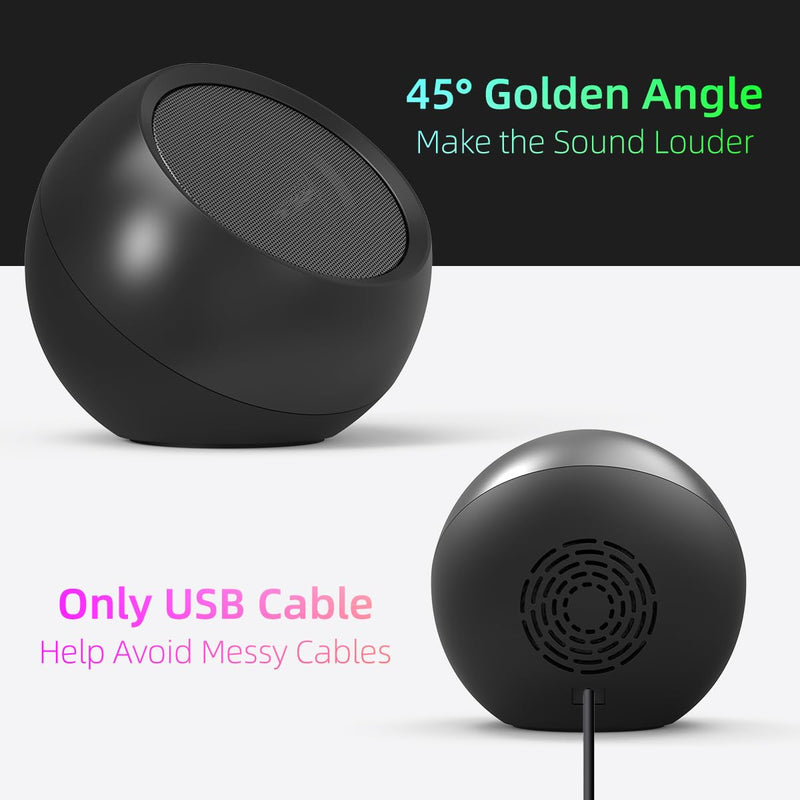 [Upgraded] USB Computer Speakers for Desktop PC Laptop | Small Plug-N-Play External Speakers with Crystal-Clear Sound, Loud Volume, Rich Bass, Compatible with Windows/macOS/ChromeOS/Linux – Portable Single