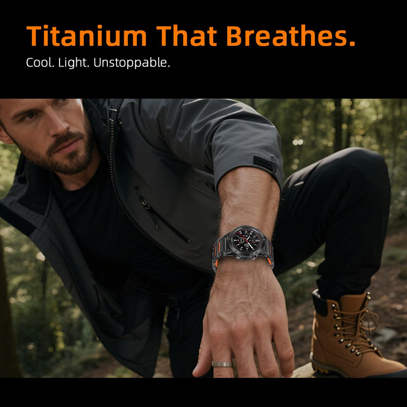 26mm Titanium Compatible for Garmin Fenix 8 51mm 7X 6X 5X Watch Band | Dual-Color Magnetic Quickfit Bands Gifts for Men Fenix 7X 6X Pro/5X Plus/3HR/Instinct 2X Solar3 50mm/Enduro/Tactix/Epix Pro2 Black/Orange 26mm/51mm