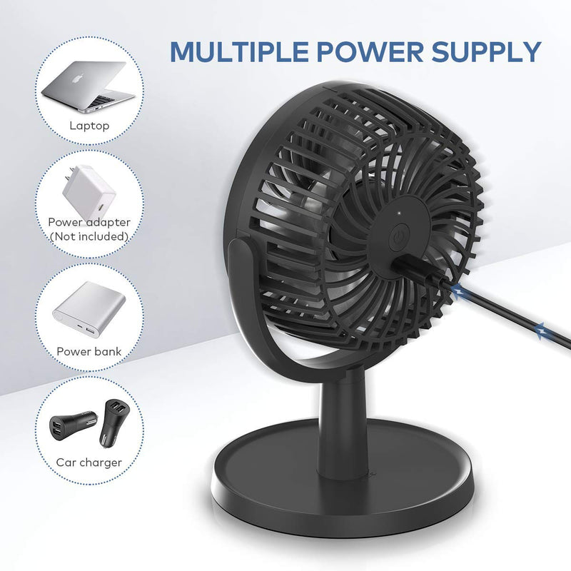 Small Personal USB Powered Fan with 4 Speeds, Portable Desk Fans with 310° Rotation, Mini Powerful Table Fans, Ultra Quiet Air Cooling Fan for Office, Bedroom, Easy to Storage, Strong, Compact, Black 4" Black