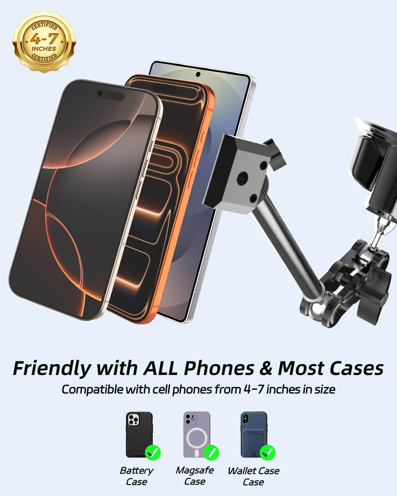 Car Phone Holder, 3.54" Large Suction Cup Phone Mount | Upgraded Ultra-Stable Aluminum Alloy | 360° Rotatable Adjustable Mount for Windshield, Compatible with iPhone for Vlogging Recording