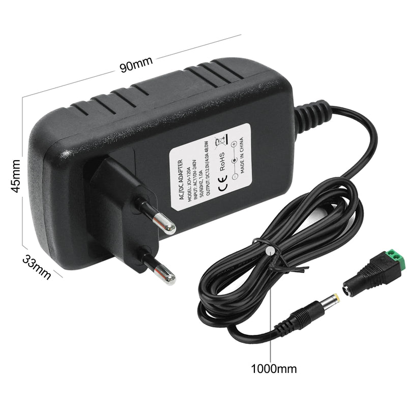 Tesfish 12V 4A Power Supply Transformer 48W Adapter with Socket DC Plug 5.5 x 2.1/2.5 mm for CCTV, Camera, Router, LED Strip Light