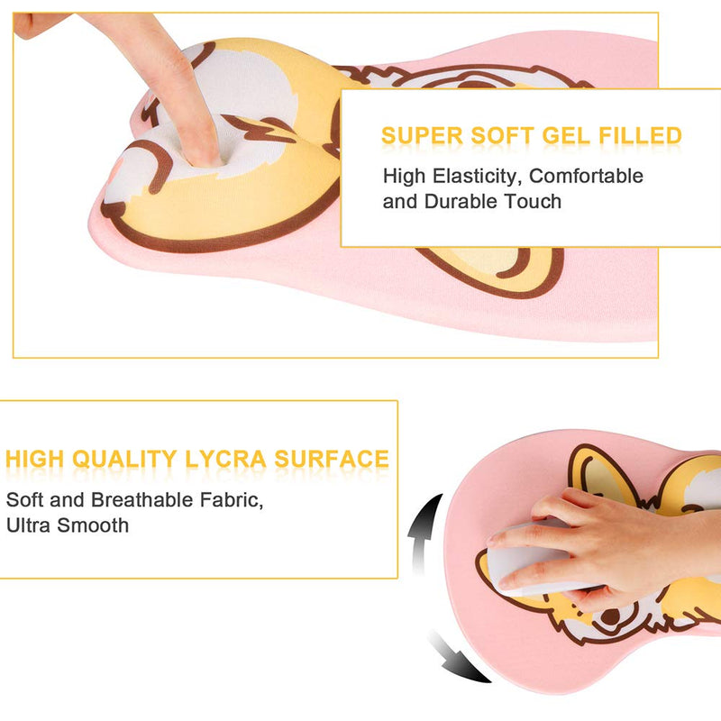 HAOCOO Ergonomic Pink Mouse Pad with Wrist Support ,Non-Slip Backing Corgi Anime Cute Gel Mouse Pad Wrist Rest, Easy-Typing and Pain Relief for Gaming Office Computer Laptop(Pink Cute Corgi) Pink Dog