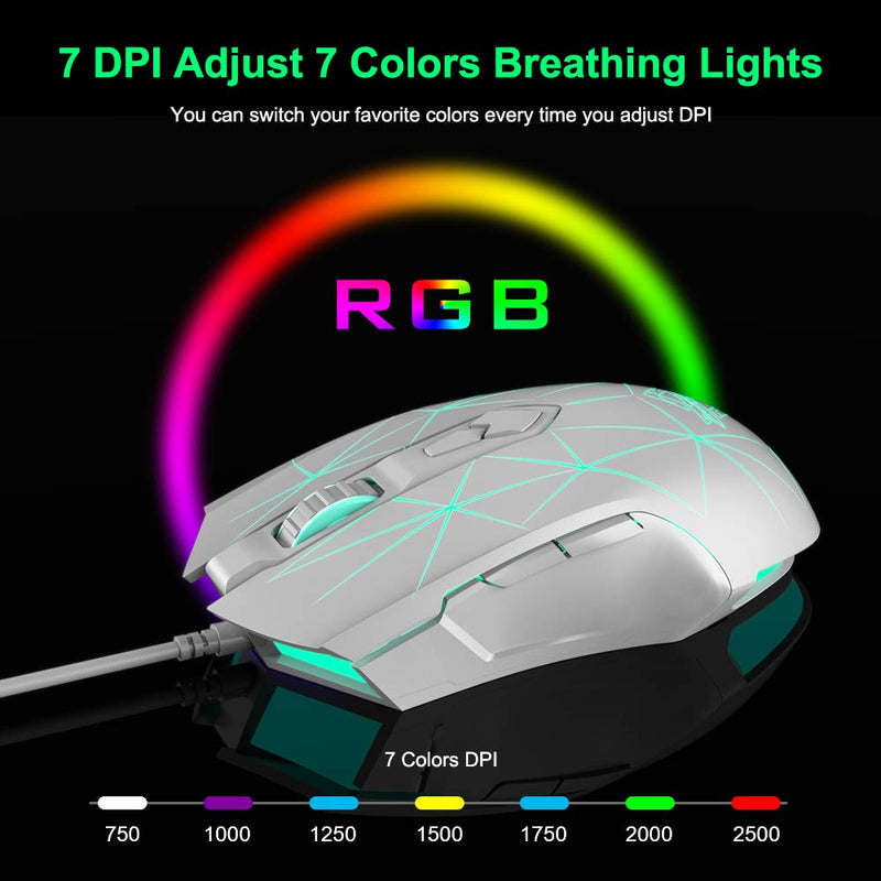 RGB Lightweight Gaming Mouse, Programmable 7 Buttons, Ergonomic LED Backlit USB Gamer Mice Computer Laptop PC, for Windows Mac OS Linux, Pink (Star White) star white