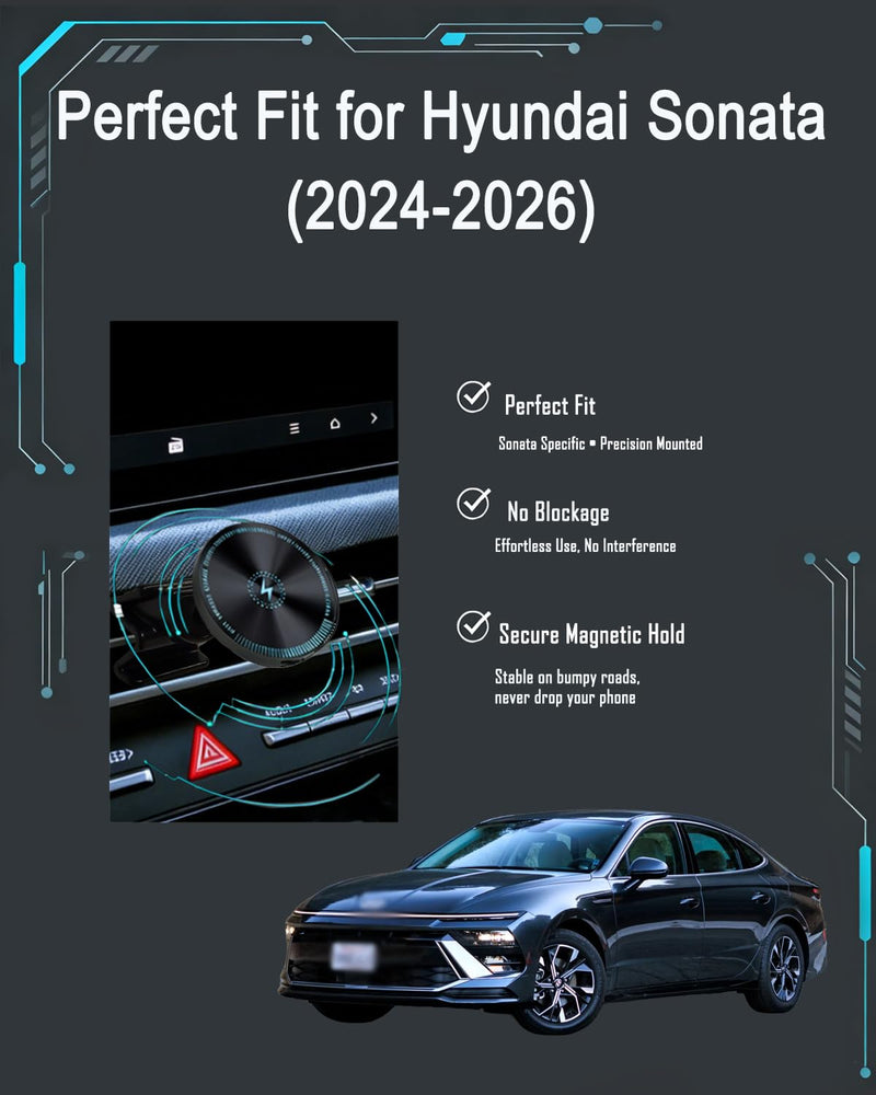 for Sonata Phone Mount 2024-2026 Magnetic Fast Wireless Charging | Custom Fit for Sonata, Strong Magnetism, Universal Compatibility, 360° Rotation, No Drill, No View Blockage, Secure Hold