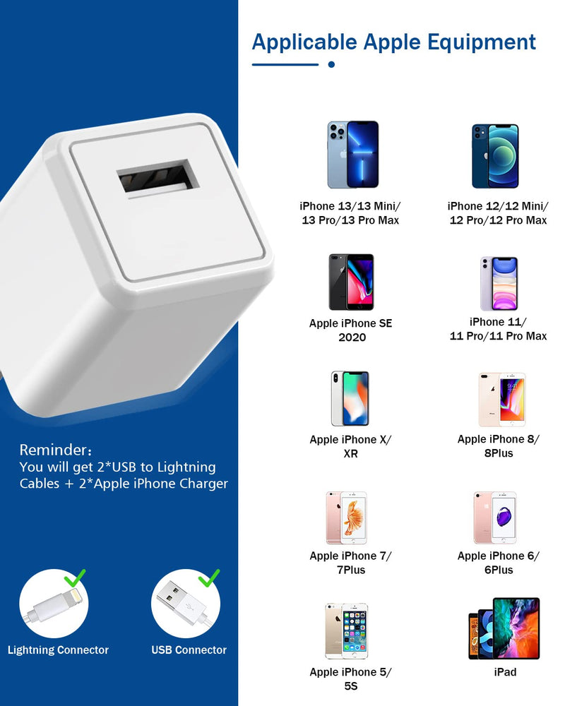 [AUSTRALIA] - iPhone Charger,Long 6FT iPhone Charger 2Pack iPhone Cord 6feet USB to Lightning Cable Quick Fast Charging Data Sync Cord USB Wall Charger Block Adapter for iPhone 14/13/12/11/XS/XR/X/8/7/5/SE2022/iPad 