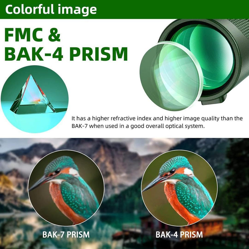 80x100 Monocular Telescope for Adults–High-Powered Green Lens Compact Monocular with Tripod & Smartphone Adapter for Bird Watching, Hunting, Hiking, Camping, Stargazing, Travel, and Outdoor Adventures