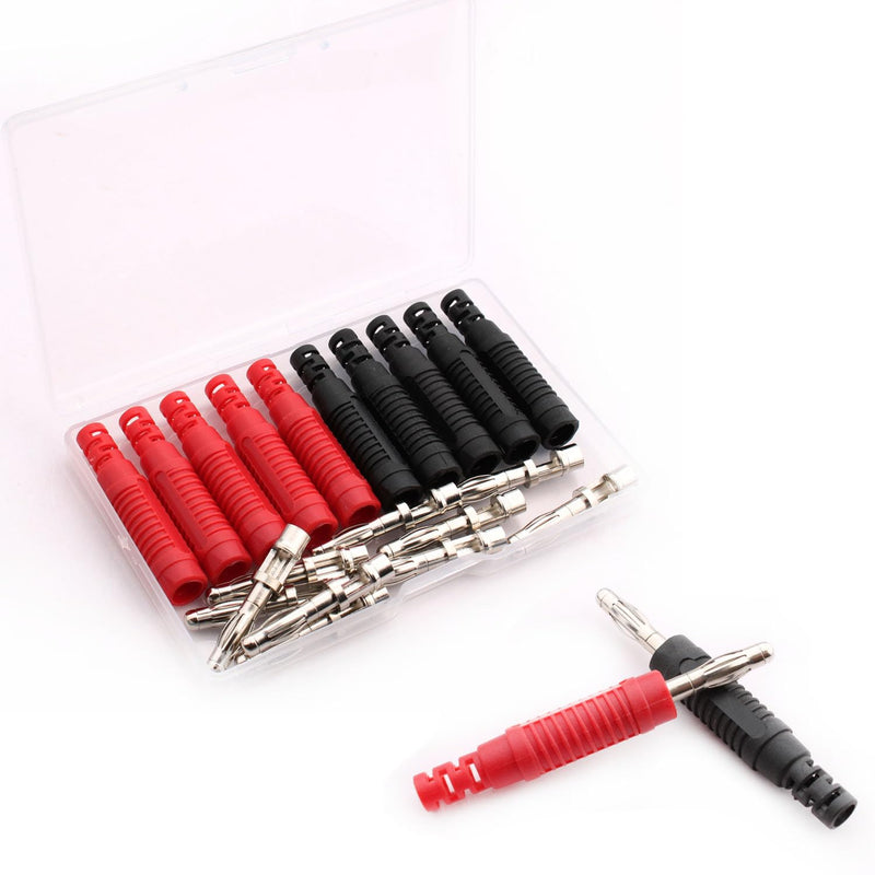 RUNCCI-YUN 10Pcs 4mm Banana plug Solder DIY Banana Plug Male Connectors Adapters for Multimeter Test Leads Probes(Black/Red)