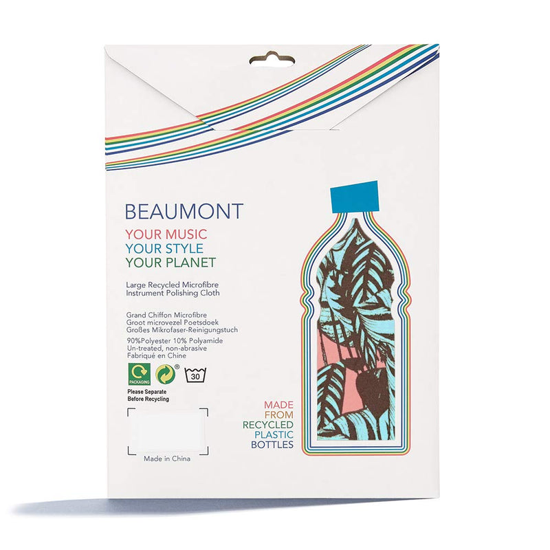 [AUSTRALIA] - Beaumont Tropical Leaves Musical Polishing & Cleaning Patterned Instruments Trumpet Clarinet Sax Flute Recycled Microfibre Cleaning Cloth Brass Silver 40 x 30 cm (BFC4030-TL) 