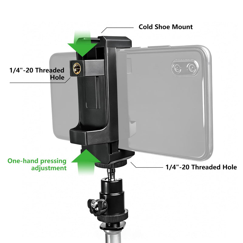 [AUSTRALIA] - Hot Shoe Phone Mount for Camera, Ball Head Adapter with Phone Clamp - 360° Rotatable Smartphone Holder for DSLR/Mirrorless/Action Cam Live Streaming 
