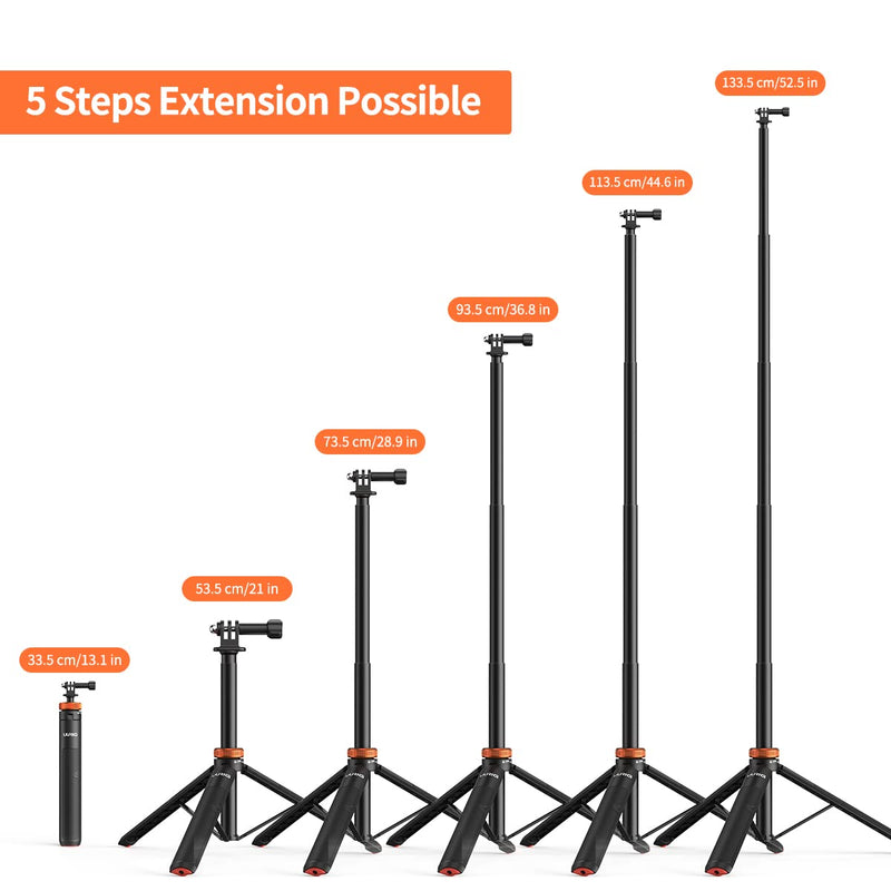 UURig Telescopic Selfie Stick Long with Tripod, Waterproof Hand Grip, for Insta360 GoPro Hero 10 9 8 7 6 5 4 3 2, Fusion, Max, Session, AKASO, SJCAM, DJI OSMO GoPro A0009