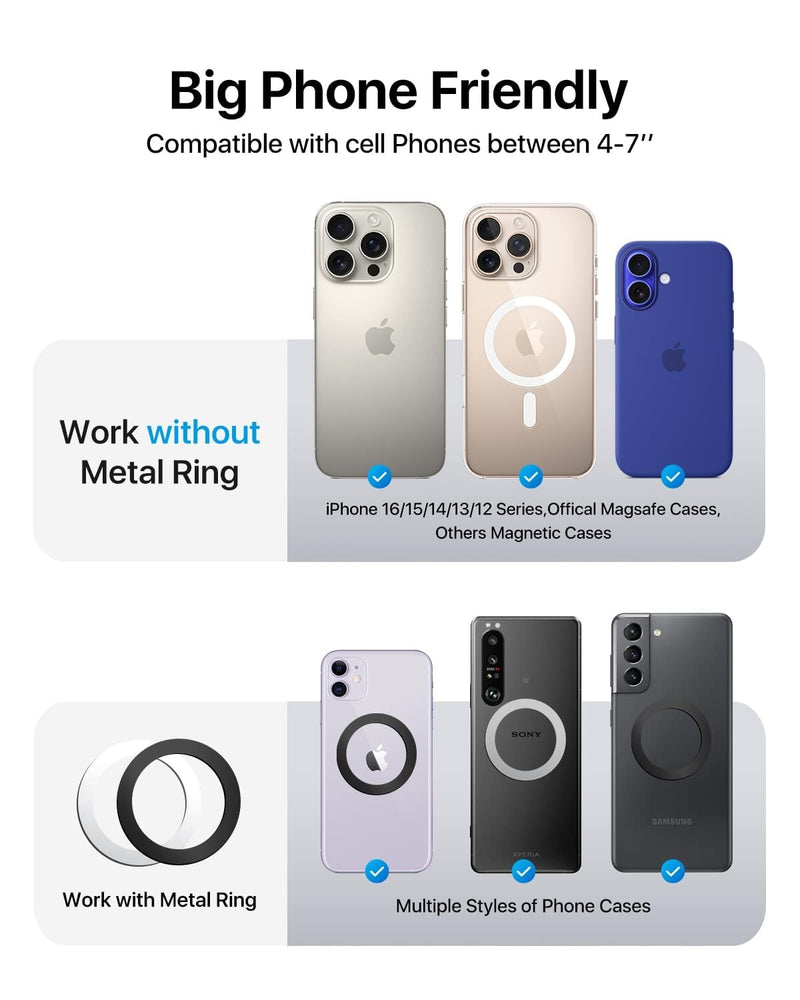 andobil 2026 Upgraded for Magsafe Car Mount [Biggest Panel, Big Phone Friendly] 360° Rotation Magnetic Phone Holder for Car Vent Suitable for iPhone 17/16/15 Pro Max Samsung S25/S24 (Grey) Grey