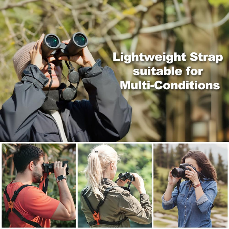 Binocular Harness Strap X-Shaped - Adjustable Bino Chest Straps for All Binoculars Hunting,Hiking and Birding - Black