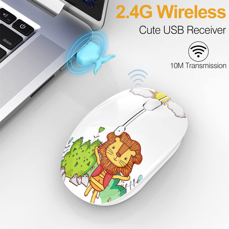 FMOUSE Wireless Mouse Cute Silent Computer Mouse with USB Receiver & Cute Decoration, Wireless Bluetooth Dual Mode Mouse 1600 DPI Power Saving Less Noise, Portable Mouse for PC, Laptop, Desktop (Lion) Lion
