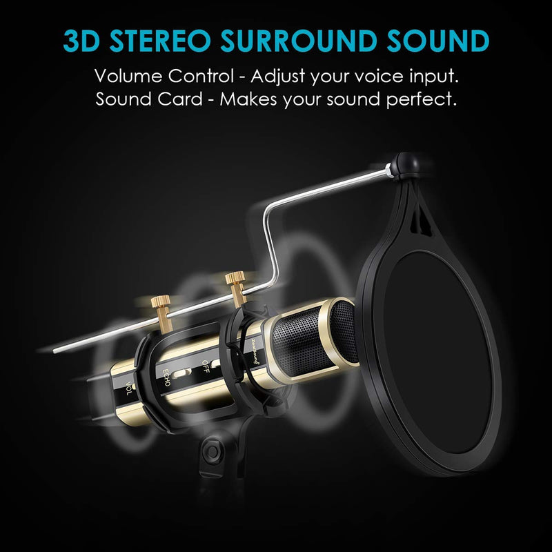 ZealSound Recording Microphone k08 Gold + Gooseneck Microphone Arm Stand
