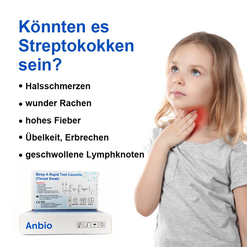 [AUSTRALIA] - Anbio 2 x Strep A Test self-diagnostics - Streptococcal Rapid Test with Throat Swab - Home Test for Detection of Group A Streptococcal Antigen 