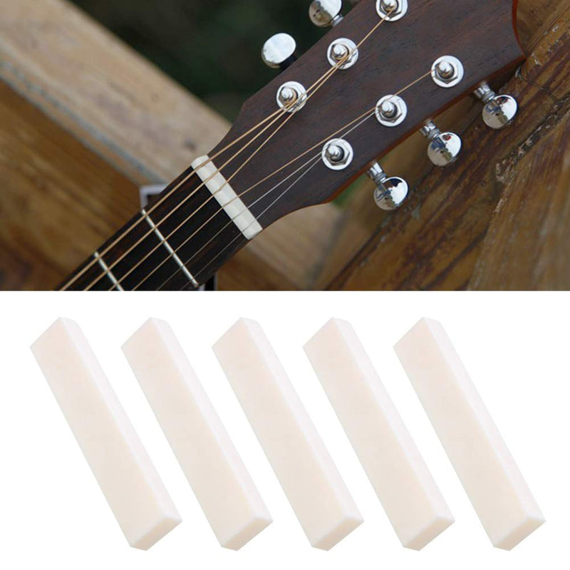 Bone Guitar Nuts Blank, DIY Blank Buffalo Bone Nut String Pillow for Classical Electric Acoustic Guitar Buffalo Bone Nut or Saddle Blank Replacement Part, 2 x 0.2 x 0.4in (5 Pcs) 5 Pcs