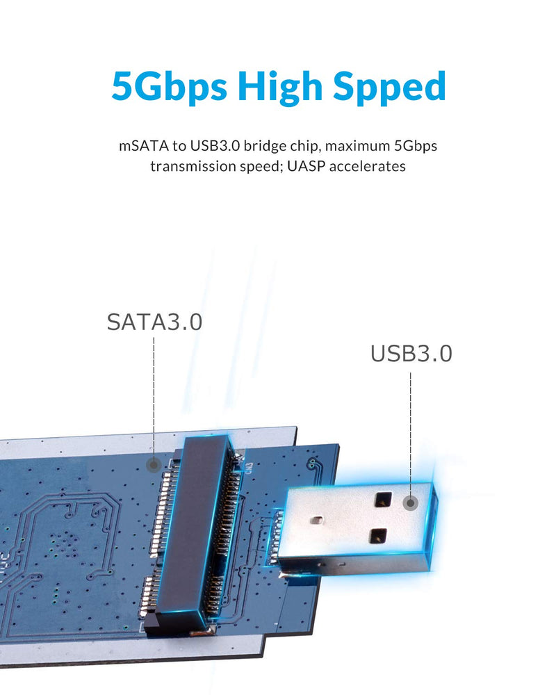 ORICO SSD Enclosure Portable mSATA Adapter (no Cable Required), 5 Gbit/s USB 3.0 External Enclosure for mSATA SSD max up to 2 TB-MSG