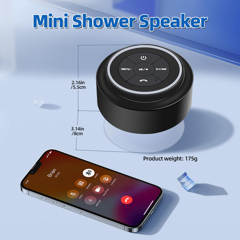 [AUSTRALIA] - Mini Bluetooth Shower Speaker with Suction Cup, Wireless Shower Speaker Bluetooth Waterproof, IP67 Floating Waterproof Bathroom Speaker, Ideal Gifts for Men Women Kids 